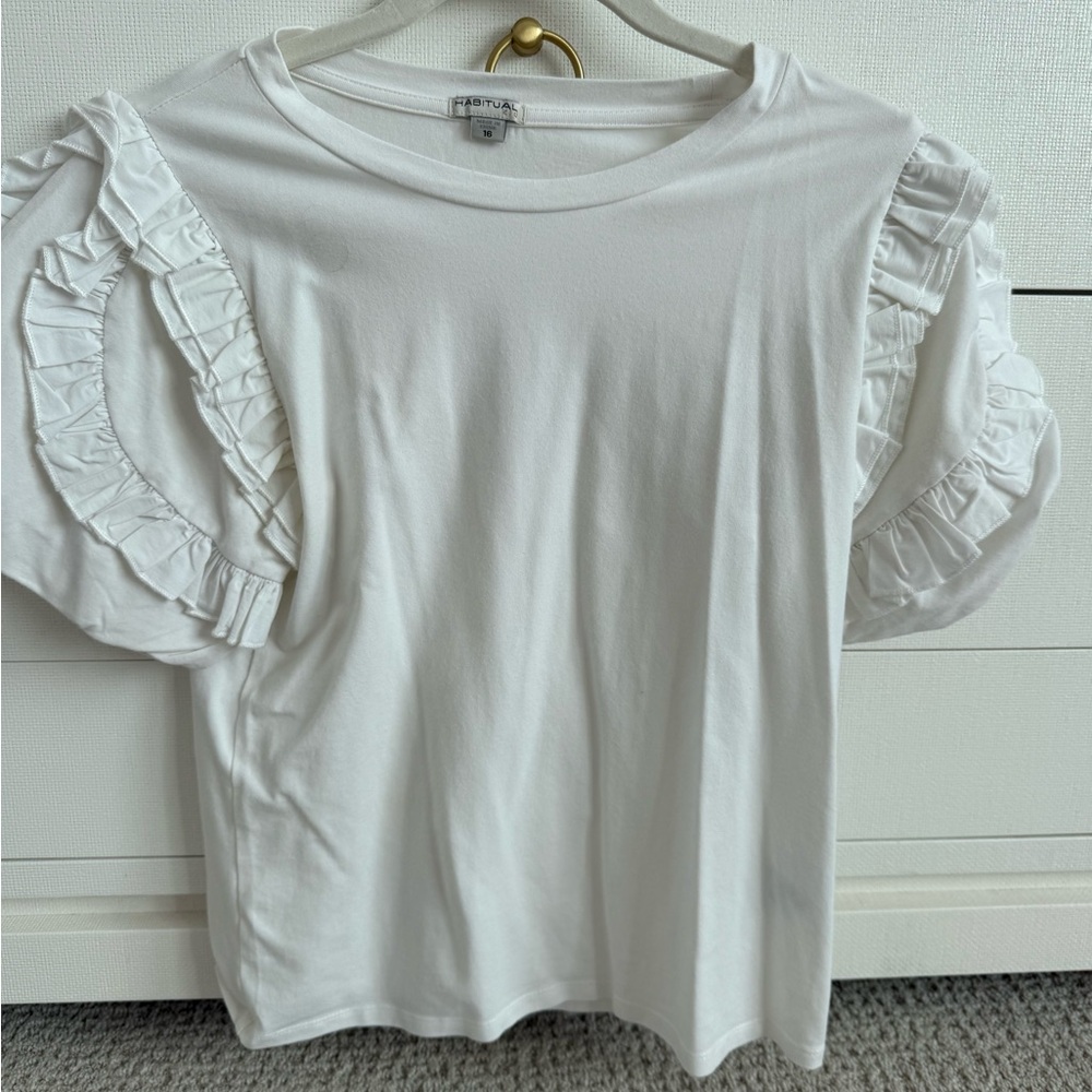 Habitual White Ruffle Sleeve Crewneck Tee